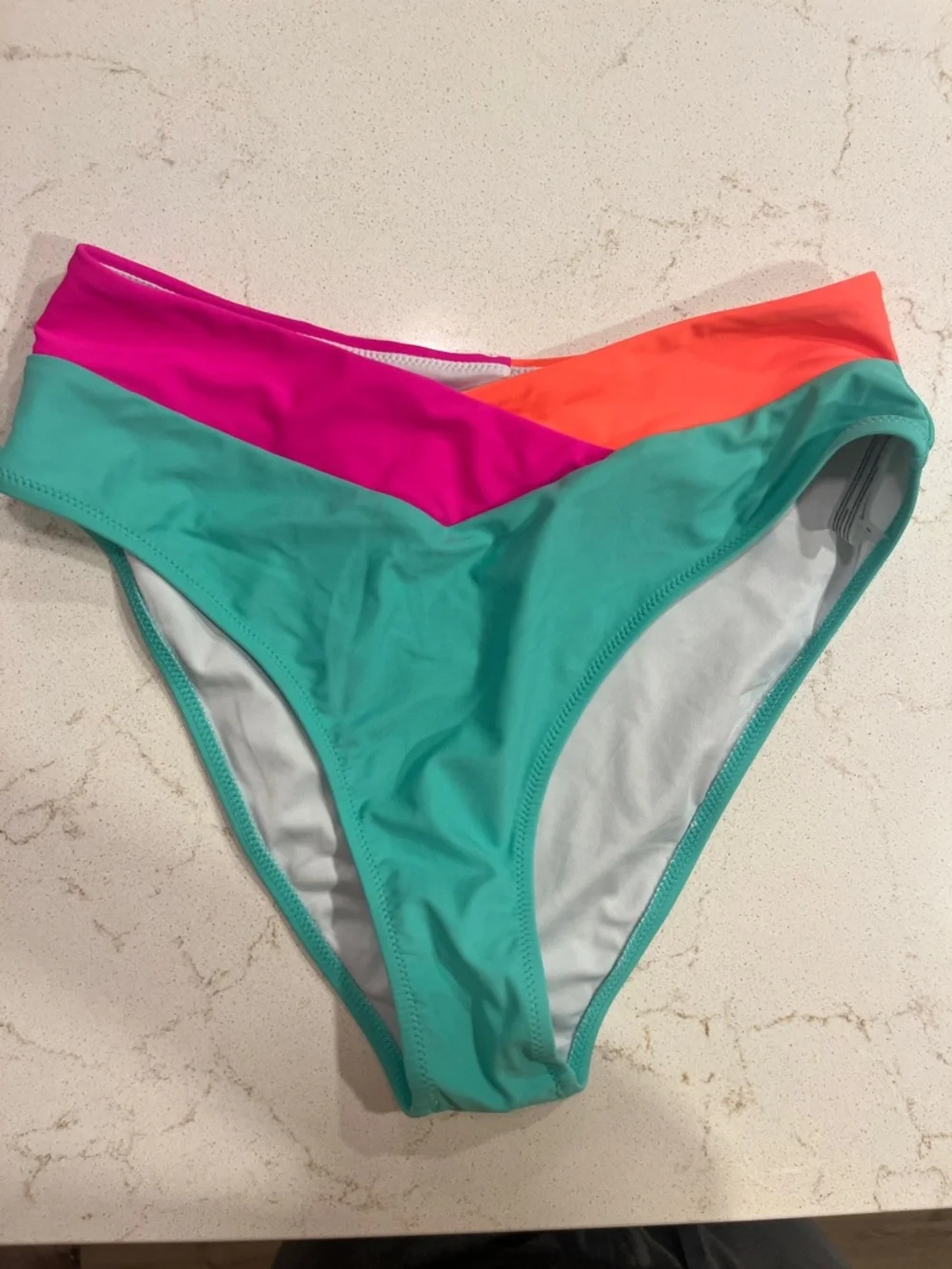 POPVIL Colorblock Teal Bikini Bottoms with Hot Pink & Coral Accents